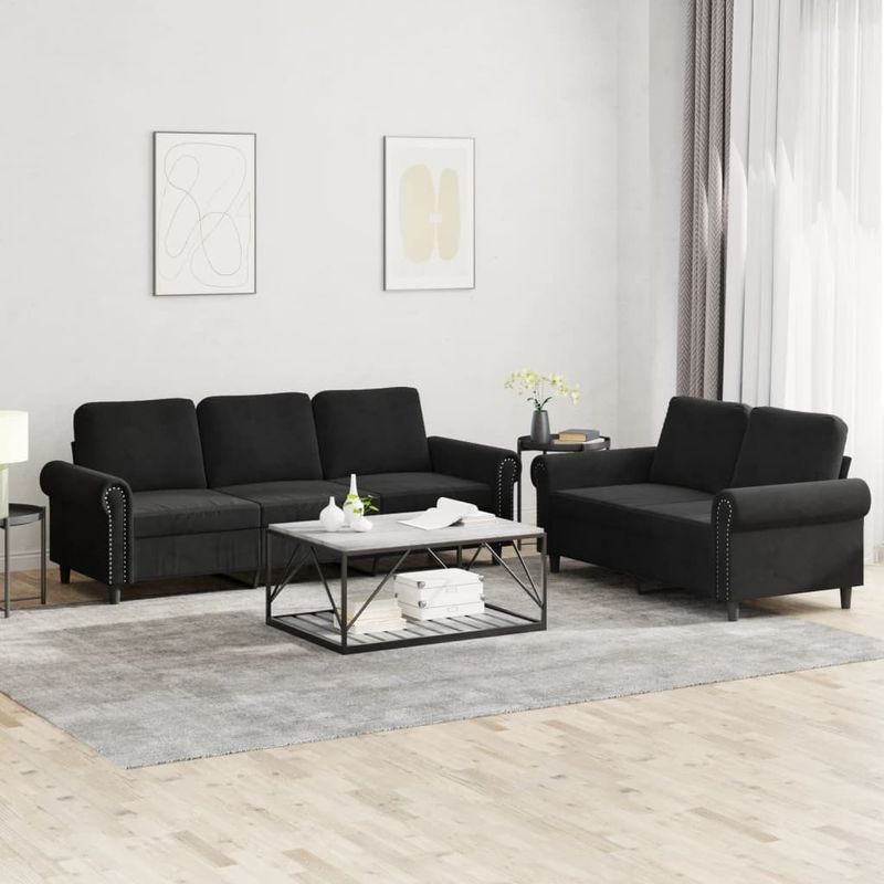 Casa si Gradina - Mobilier - Seturi de mobilier - Seturi living - Set de canapele cu perne, 2 piese, negru, catifea - Infinity.ro
