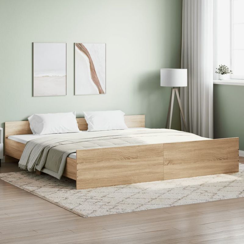 Casa si Gradina - Mobilier - Paturi si accesorii - Paturi - Cadru pat cu tablie la cap/picioare, stejar sonoma, 200x200 cm - Infinity.ro