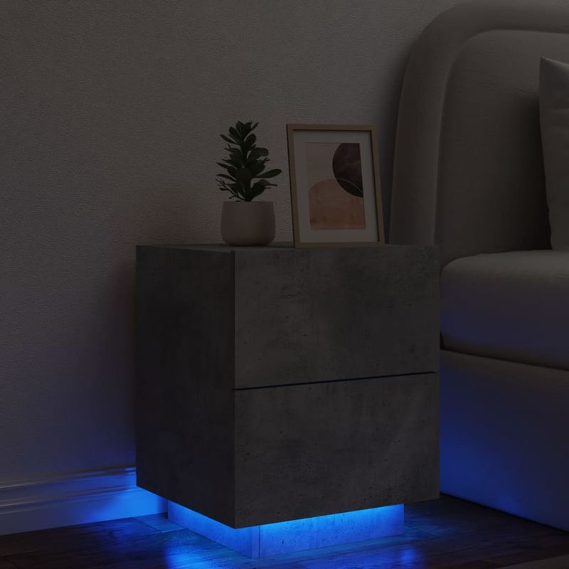 Casa si Gradina - Mobilier - Comode si corpuri - Noptiere - Noptiera cu lumini LED, gri beton, lemn prelucrat - Infinity.ro