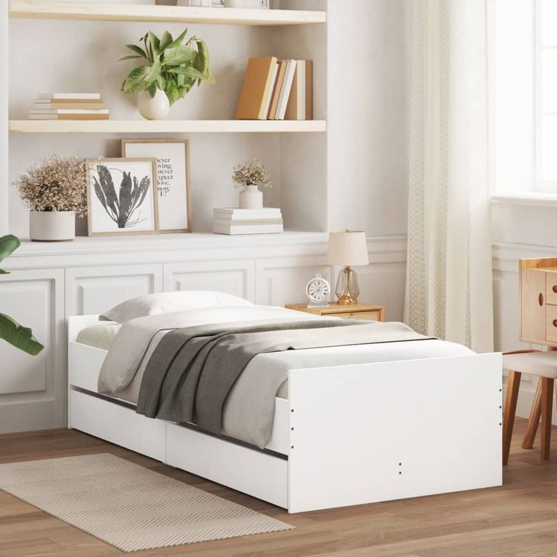 Casa si Gradina - Mobilier - Paturi si accesorii - Paturi - Cadru pat cu sertare, alb, 75x190 cm, mic single - Infinity.ro