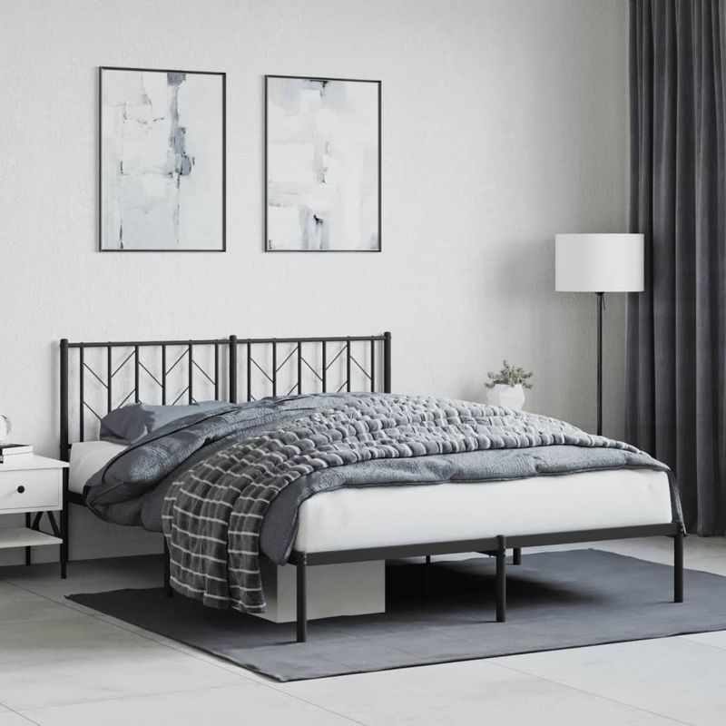Casa si Gradina - Mobilier - Paturi si accesorii - Paturi - Cadru de pat metalic cu tablie, negru, 150x200 cm - Infinity.ro