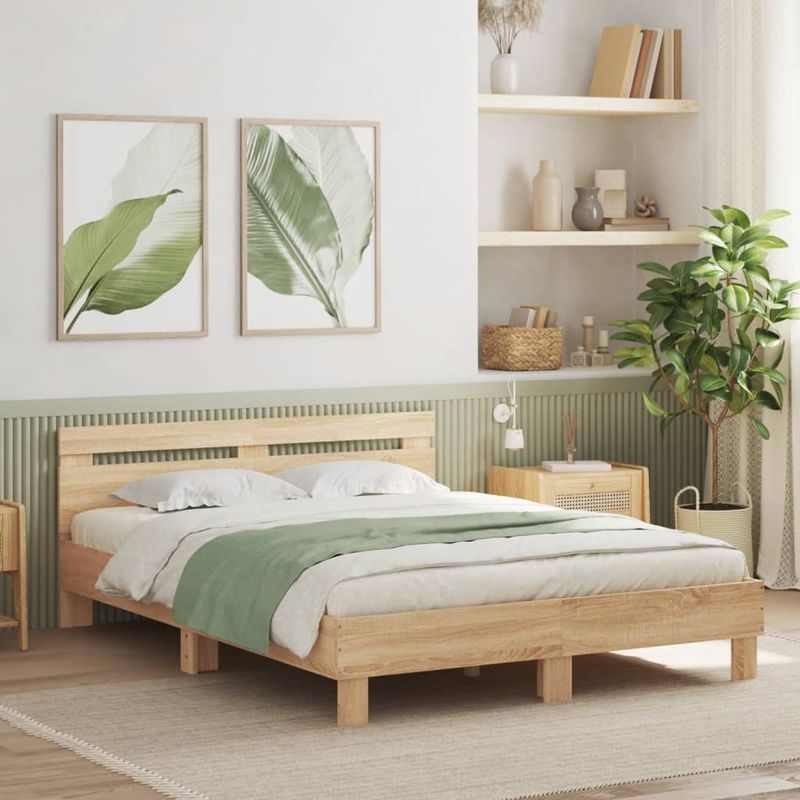 Casa si Gradina - Mobilier - Paturi si accesorii - Paturi - Cadru de pat cu tablie stejar sonoma 140x200 cm lemn prelucrat - Infinity.ro