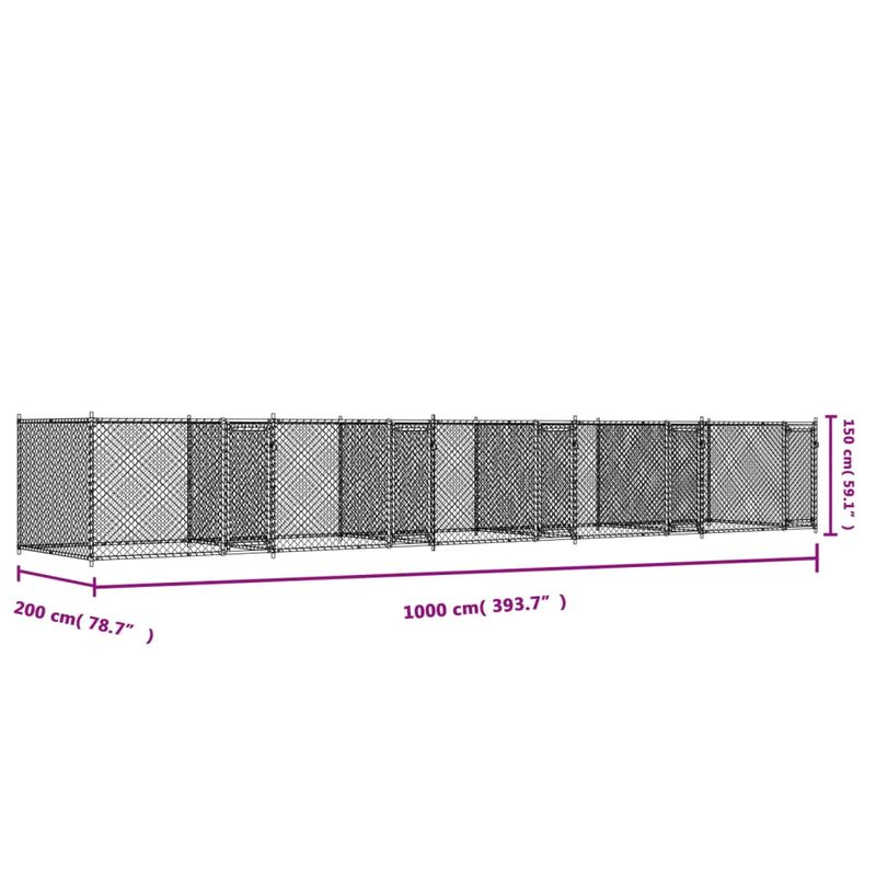 Petshop - Accesorii petshop - Culcusuri si custi - Custi interior si exterior - Cusca pentru caini cu usi, gri, 10x2x1,5 m, otel galvanizat - Infinity.ro