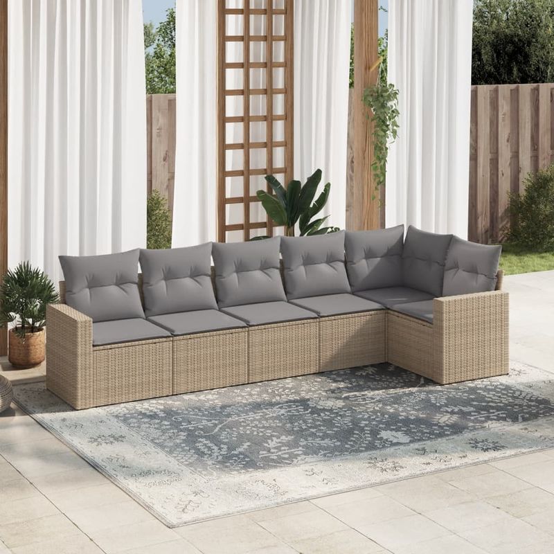 Casa si Gradina - Gradina si terasa - Mobilier exterior - Canapele si fotolii gradina - Set canapele de gradina cu perne, 6 piese, bej, poliratan - Infinity.ro
