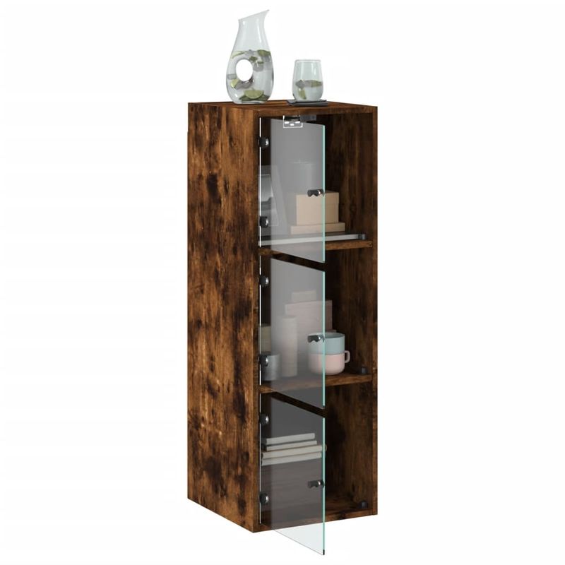 Casa si Gradina - Mobilier - Dulapuri si sifoniere - Dulapuri - Dulap de perete cu usi din sticla, stejar fumuriu,35x37x100 cm - Infinity.ro