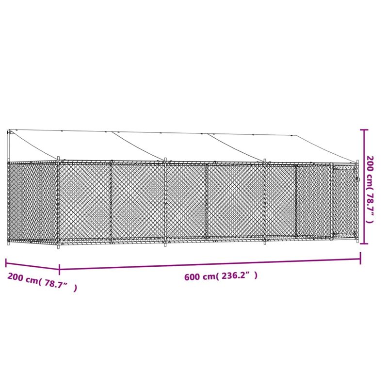 Petshop - Accesorii petshop - Culcusuri si custi - Custi interior si exterior - Cusca caini cu acoperis și usi, 6x2x2 m, otel galvanizat, model 1 ușă - Infinity.ro