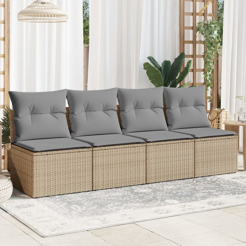 Casa si Gradina - Gradina si terasa - Mobilier exterior - Canapele si fotolii gradina - Canapea de gradina cu perne, 4 locuri, bej, poliratan - Infinity.ro