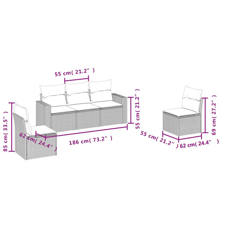 Casa si Gradina - Gradina si terasa - Mobilier exterior - Canapele si fotolii gradina - Set canapea de gradina cu perne, 5 piese, gri, poliratan - Infinity.ro