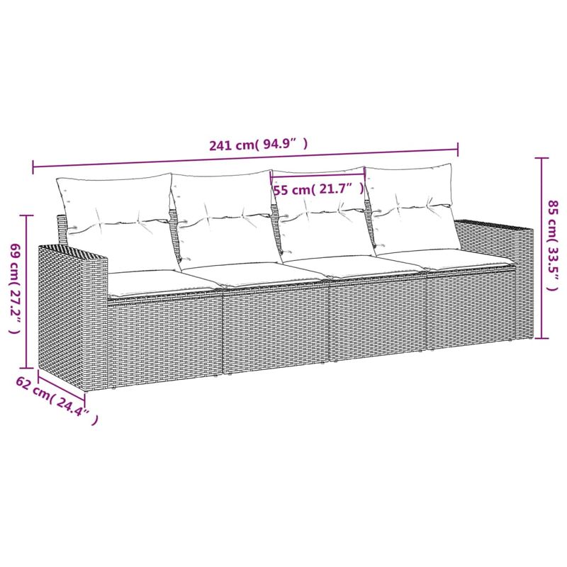 Casa si Gradina - Gradina si terasa - Mobilier exterior - Canapele si fotolii gradina - Set canapea de gradina cu perne, 4 piese, gri, poliratan - Infinity.ro