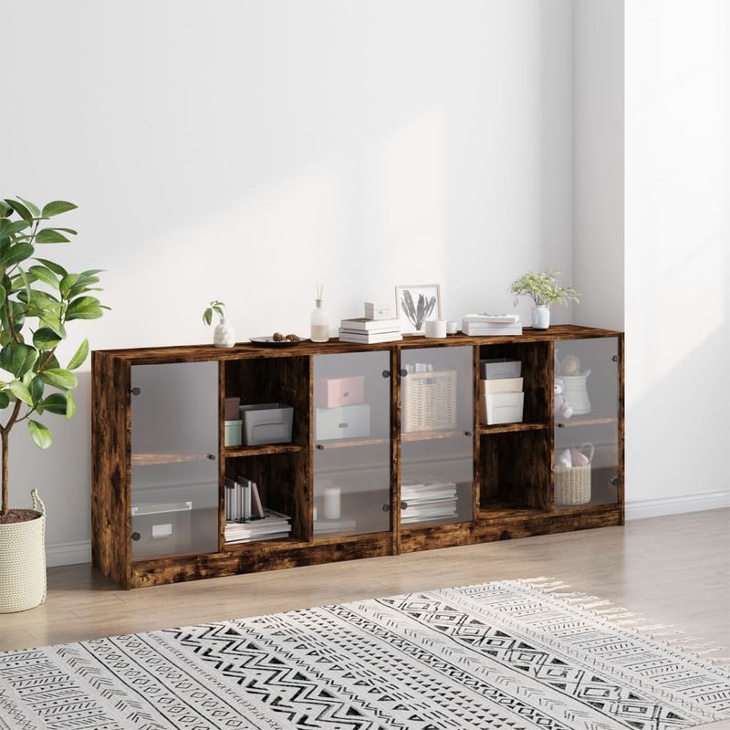 Casa si Gradina - Mobilier - Biblioteci si rafturi - Biblioteci - Biblioteca cu usi stejar fumuriu 204x37x75 cm lemn compozit - Infinity.ro
