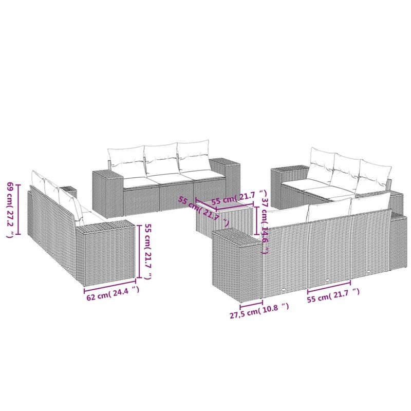 Casa si Gradina - Gradina si terasa - Mobilier exterior - Seturi mobila gradina - Set mobilier de gradina cu perne, 13 piese, negru, poliratan - Infinity.ro