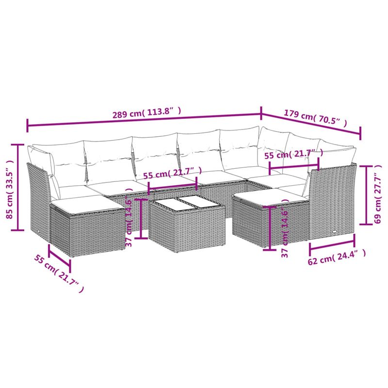 Casa si Gradina - Gradina si terasa - Mobilier exterior - Seturi mobila gradina - Set canapele de gradina cu perne, 10 piese, bej, poliratan - Infinity.ro