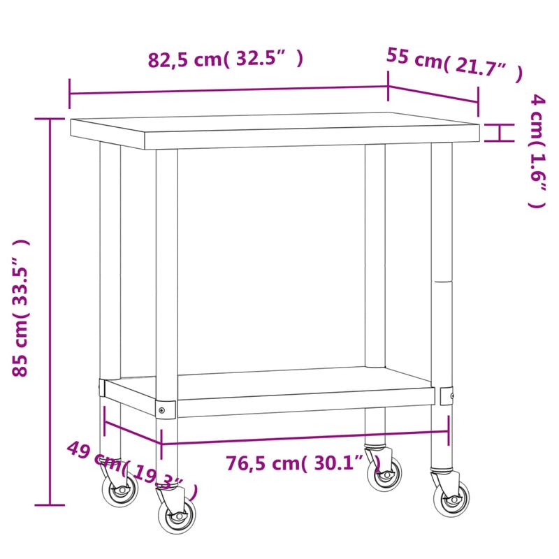 Casa si Gradina - Mobilier - Comode si corpuri - Corpuri bucatarie - Masa de lucru bucatarie cu roti, 82,5x55x85 cm, otel inoxidabil - Infinity.ro