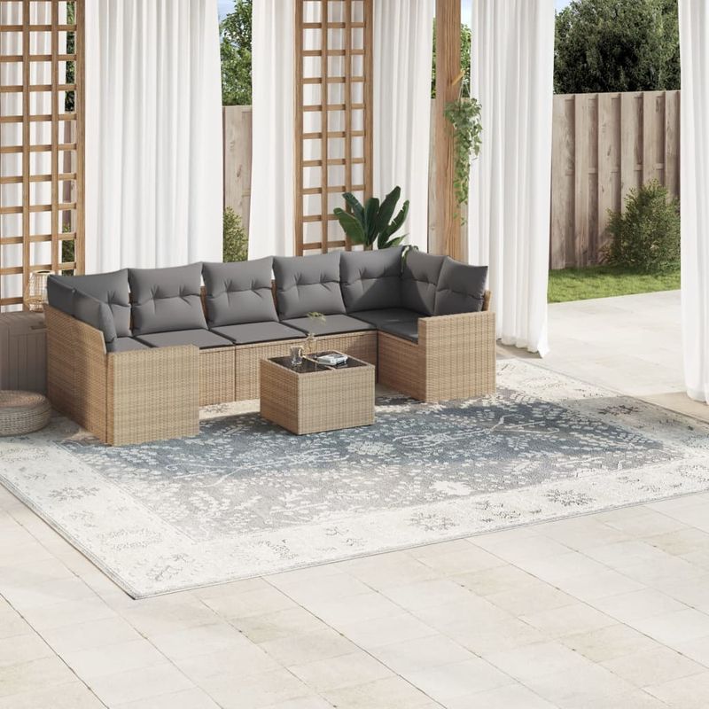 Casa si Gradina - Gradina si terasa - Mobilier exterior - Canapele si fotolii gradina - Set canapele de gradina, 8 piese, cu perne, bej, poliratan - Infinity.ro