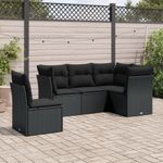 Casa si Gradina - Gradina si terasa - Mobilier exterior - Seturi mobila gradina - Set mobilier de gradina cu perne, 5 piese, negru, poliratan - Infinity.ro