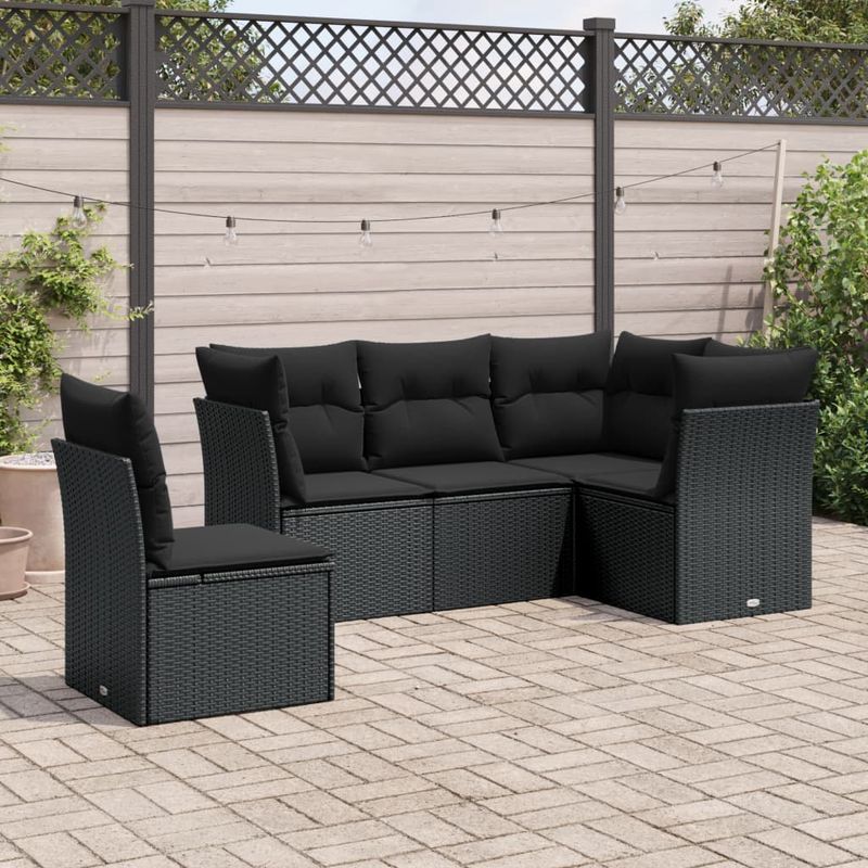 Casa si Gradina - Gradina si terasa - Mobilier exterior - Seturi mobila gradina - Set mobilier de gradina cu perne, 5 piese, negru, poliratan - Infinity.ro