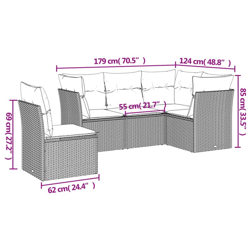 Casa si Gradina - Gradina si terasa - Mobilier exterior - Seturi mobila gradina - Set mobilier de gradina cu perne, 5 piese, negru, poliratan - Infinity.ro