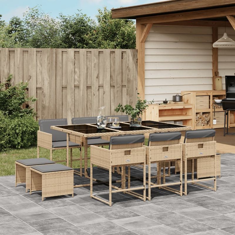 Casa si Gradina - Gradina si terasa - Mobilier exterior - Seturi mobila gradina - Set mobilier gradina cu perne, 11 piese bej combinat poliratan - Infinity.ro