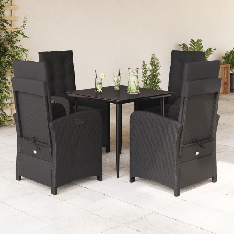 Casa si Gradina - Gradina si terasa - Mobilier exterior - Seturi mobila gradina - Set mobilier de gradina cu perne, 5 piese, negru, poliratan - Infinity.ro