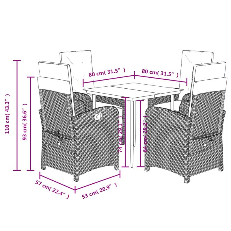 Casa si Gradina - Gradina si terasa - Mobilier exterior - Seturi mobila gradina - Set mobilier de gradina cu perne, 5 piese, negru, poliratan - Infinity.ro