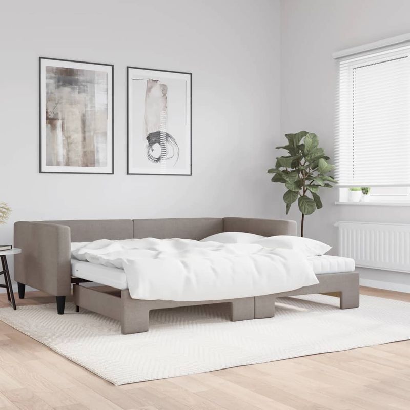 Casa si Gradina - Mobilier - Paturi si accesorii - Paturi - Pat de zi cu extensie si saltele, gri taupe, 100x200 cm, textil - Infinity.ro