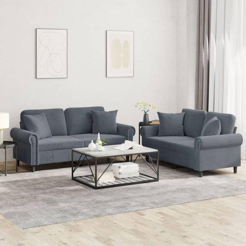 Casa si Gradina - Mobilier - Seturi de mobilier - Seturi living - Set canapea cu perne, 2 piese, gri inchis, catifea - Infinity.ro