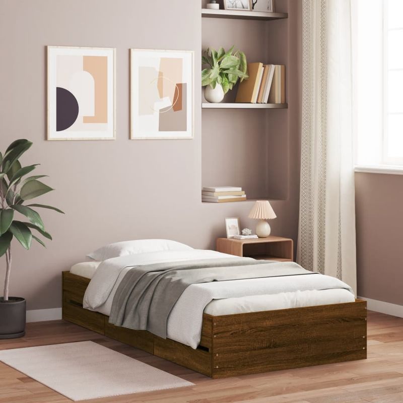 Casa si Gradina - Mobilier - Paturi si accesorii - Paturi - Cadru de pat cu sertare, stejar maro, 90x190 cm lemn prelucrat - Infinity.ro