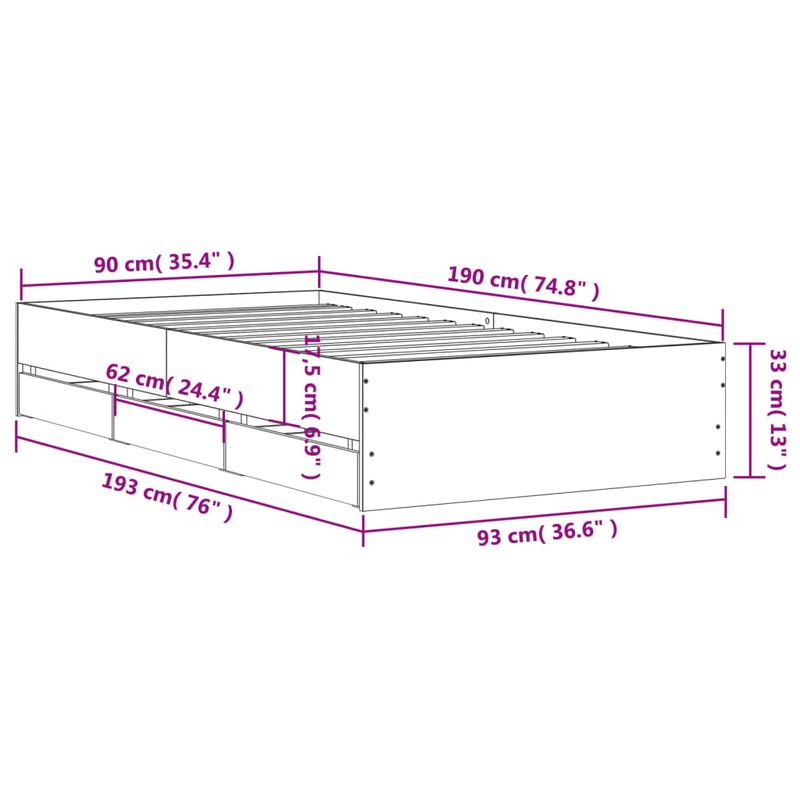 Casa si Gradina - Mobilier - Paturi si accesorii - Paturi - Cadru de pat cu sertare, stejar maro, 90x190 cm lemn prelucrat - Infinity.ro