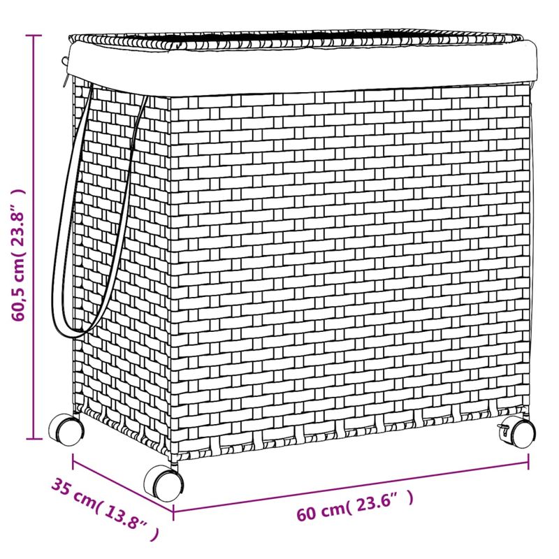 Market - Spalare si intretinere rufe - Uscatoare de rufe si accesorii - Cos de rufe cu roti, negru, 60x35x60,5 cm, ratan - Infinity.ro