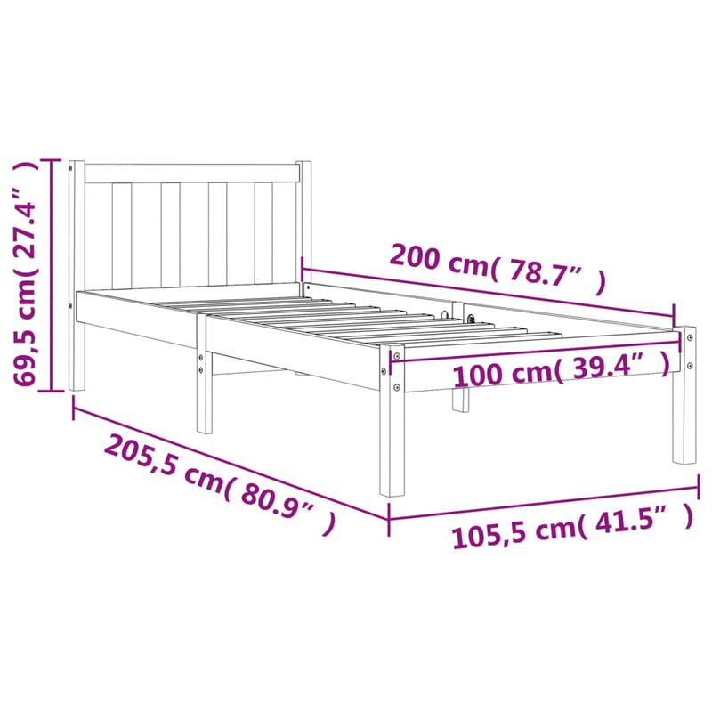 Casa si Gradina - Mobilier - Paturi si accesorii - Paturi - Cadru de pat, maro ceruit, 100x200 cm, lemn masiv de pin - Infinity.ro