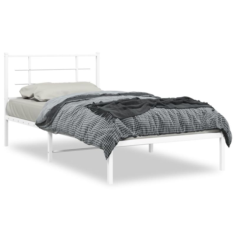 Casa si Gradina - Mobilier - Paturi si accesorii - Paturi - Cadru de pat din metal cu tablie, alb, 100x200 cm - Infinity.ro