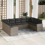 Casa si Gradina - Gradina si terasa - Mobilier exterior - Canapele si fotolii gradina - Set canapele de gradina, 9 piese, cu perne, gri, poliratan - Infinity.ro