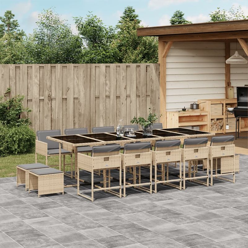 Casa si Gradina - Gradina si terasa - Mobilier exterior - Seturi mobila gradina - Set mobilier gradina cu perne, 15 piese, bej combinat poliratan - Infinity.ro