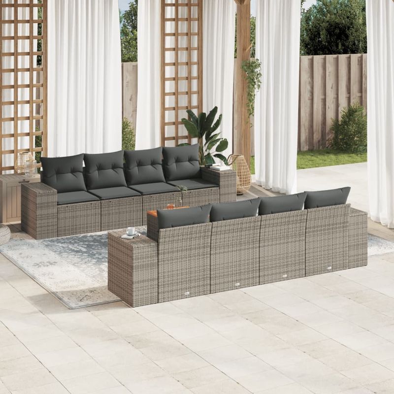 Casa si Gradina - Gradina si terasa - Mobilier exterior - Seturi mobila gradina - Set canapele de gradina, 9 piese, cu perne, gri, poliratan - Infinity.ro