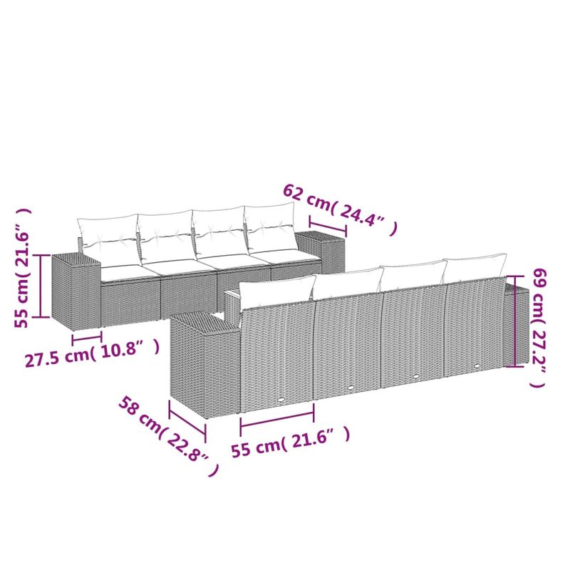 Casa si Gradina - Gradina si terasa - Mobilier exterior - Seturi mobila gradina - Set canapele de gradina, 9 piese, cu perne, gri, poliratan - Infinity.ro