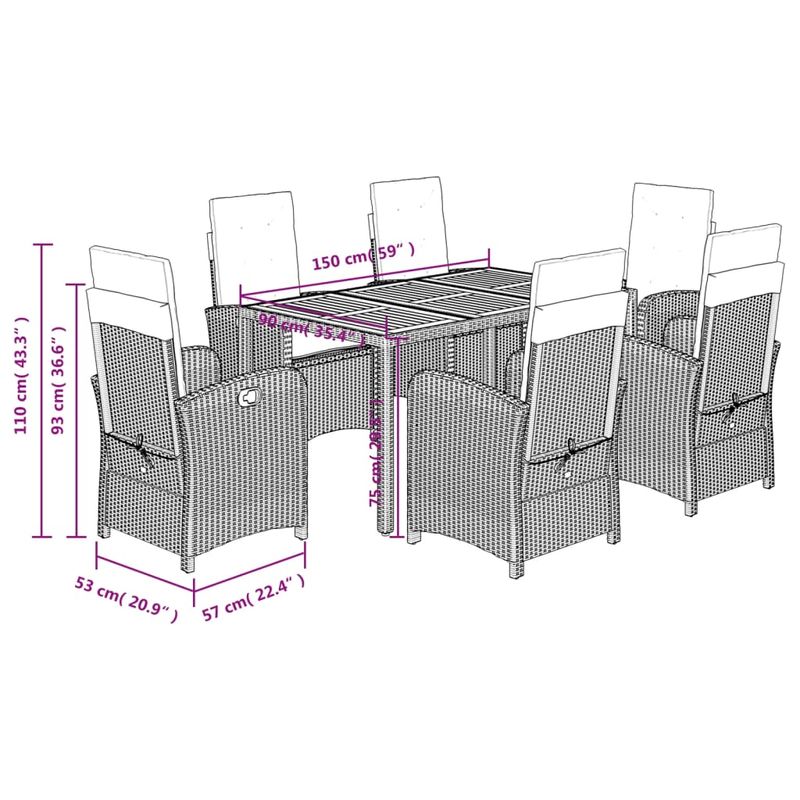 Casa si Gradina - Gradina si terasa - Mobilier exterior - Seturi mobila gradina - Set mobilier de gradina cu perne, 7 piese, negru, poliratan - Infinity.ro