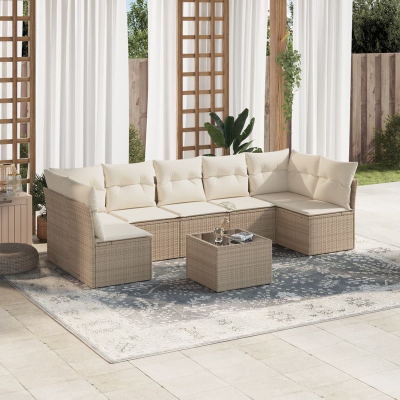 Casa si Gradina - Gradina si terasa - Mobilier exterior - Seturi mobila gradina - Set canapele de gradina, 8 piese, cu perne, bej, poliratan - Infinity.ro