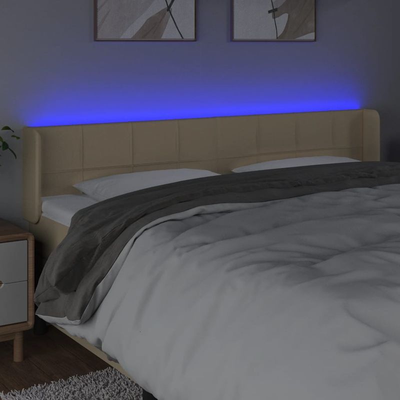 Casa si Gradina - Mobilier - Paturi si accesorii - Accesorii paturi - Tablie de pat cu LED, crem, 163x16x78/88 cm, textil - Infinity.ro