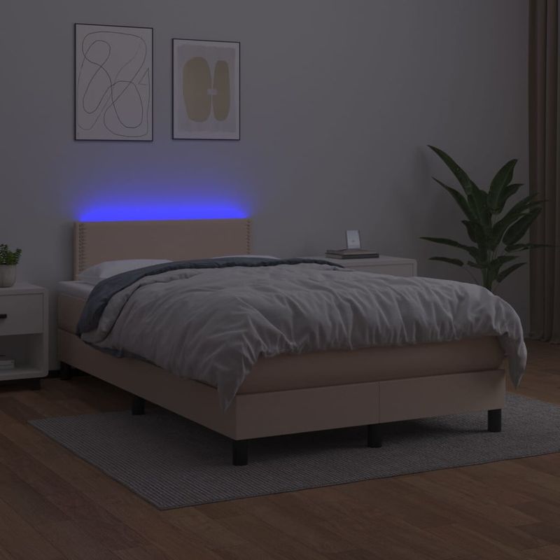 Casa si Gradina - Mobilier - Paturi si accesorii - Paturi - Pat cu arcuri, cu saltea si LED, cappuccino 120x200cm piele eco - Infinity.ro