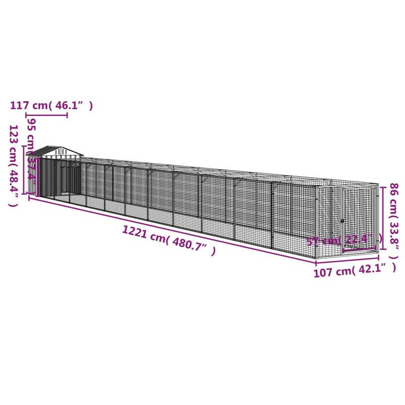 Petshop - Accesorii petshop - Culcusuri si custi - Custi interior si exterior - Cusca caine cu acoperis antracit 117x1221x123cm otel galvanizat - Infinity.ro