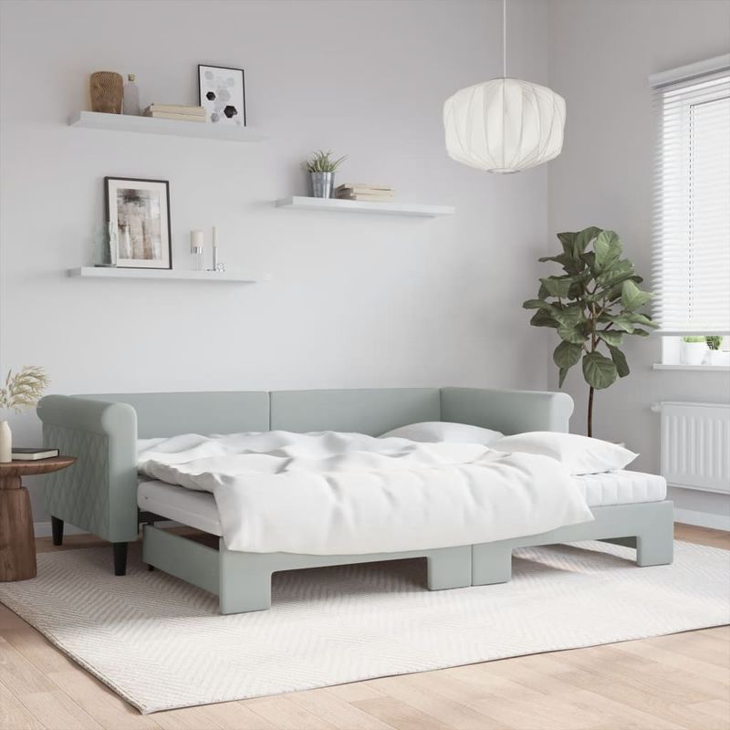 Casa si Gradina - Mobilier - Paturi si accesorii - Paturi - Pat de zi cu extensie si saltele, gri deschis 90x200 cm catifea - Infinity.ro