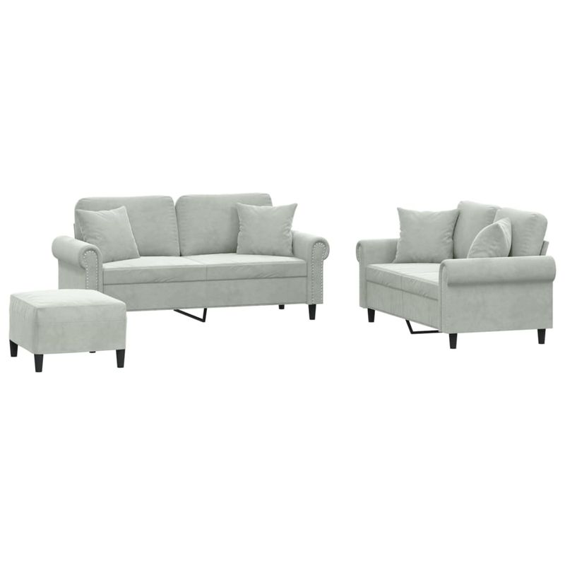 Casa si Gradina - Mobilier - Seturi de mobilier - Seturi living - Set de canapele, 3 piese, cu perne, gri deschis, catifea - Infinity.ro