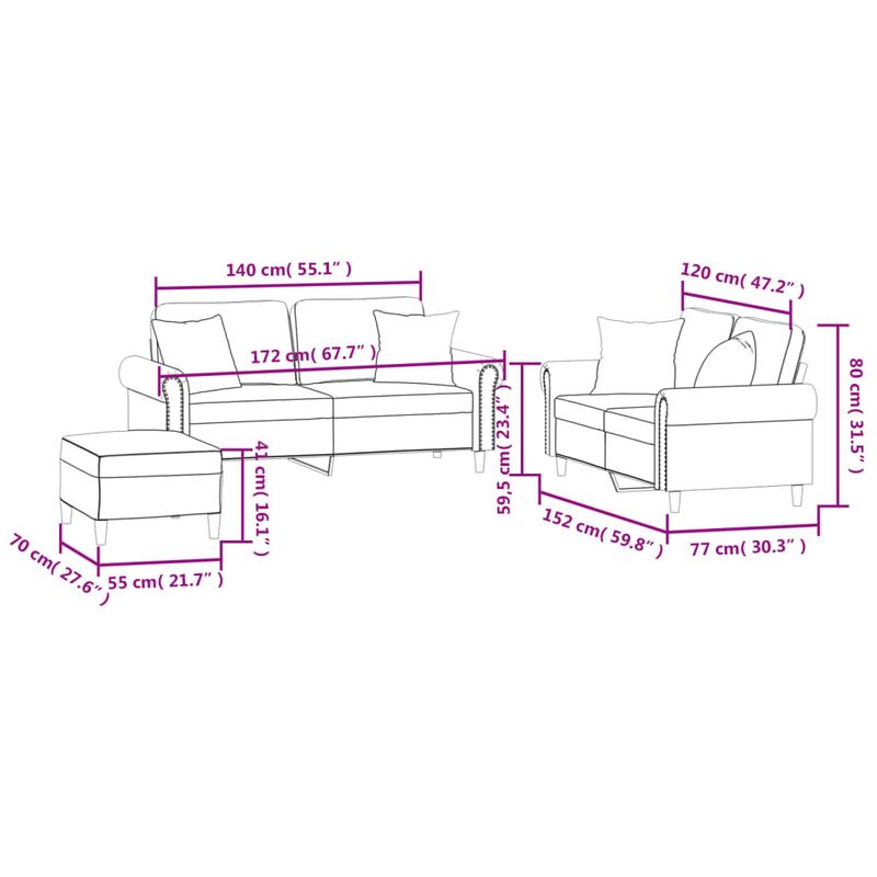 Casa si Gradina - Mobilier - Seturi de mobilier - Seturi living - Set de canapele, 3 piese, cu perne, gri deschis, catifea - Infinity.ro