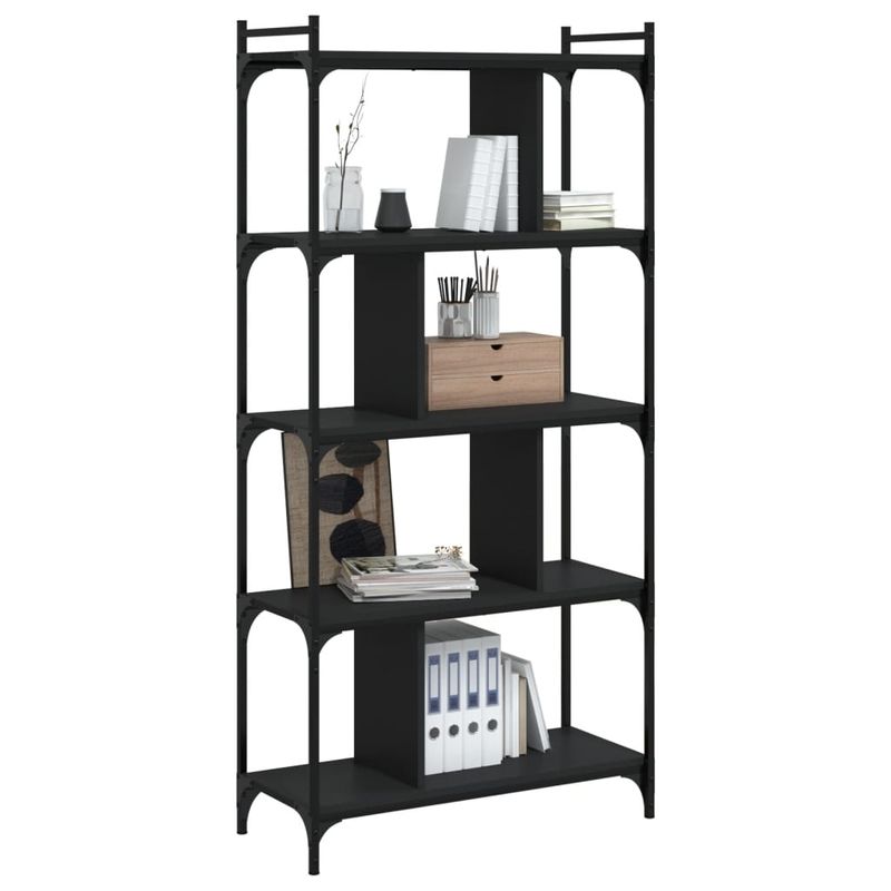 Casa si Gradina - Mobilier - Biblioteci si rafturi - Biblioteci - Biblioteca cu 5 niveluri, negru, 76x32x158 cm, lemn prelucrat - Infinity.ro