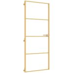 Casa si Gradina - Constructii - Usi interior, exterior si garaj - Usi garaj - Usa de interior Slim auriu 83x201,5cm sticla temperata/aluminiu, auriu și mat, model 3 bare orizontale - Infinity.ro