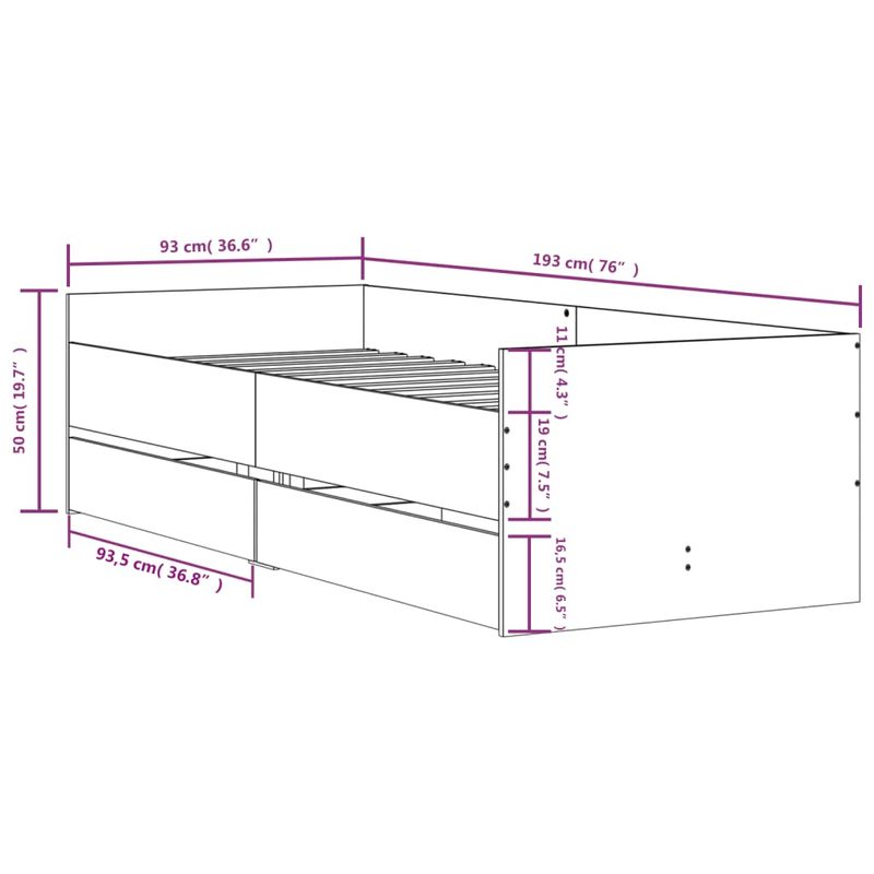 Casa si Gradina - Mobilier - Paturi si accesorii - Paturi - Cadru de pat cu sertare, stejar sonoma, 90x190 cm - Infinity.ro