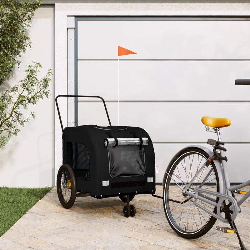 Petshop - Accesorii petshop - Culcusuri si custi - Genti si articole transport - Remorca bicicleta animale companie, negru, textil oxford/fier - Infinity.ro