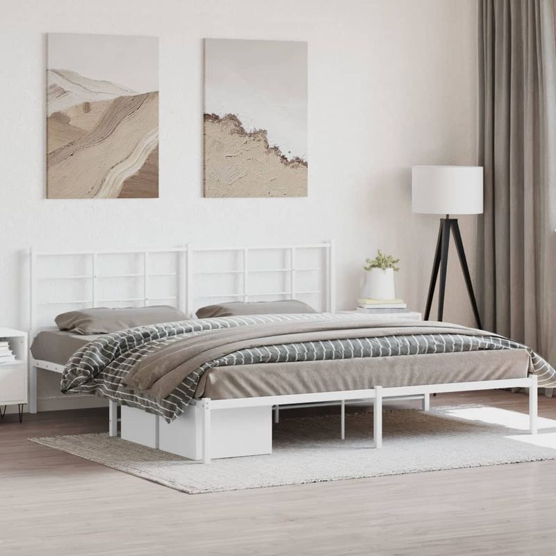 Casa si Gradina - Mobilier - Paturi si accesorii - Paturi - Cadru de pat metalic cu tablie, alb, 200x200 cm - Infinity.ro