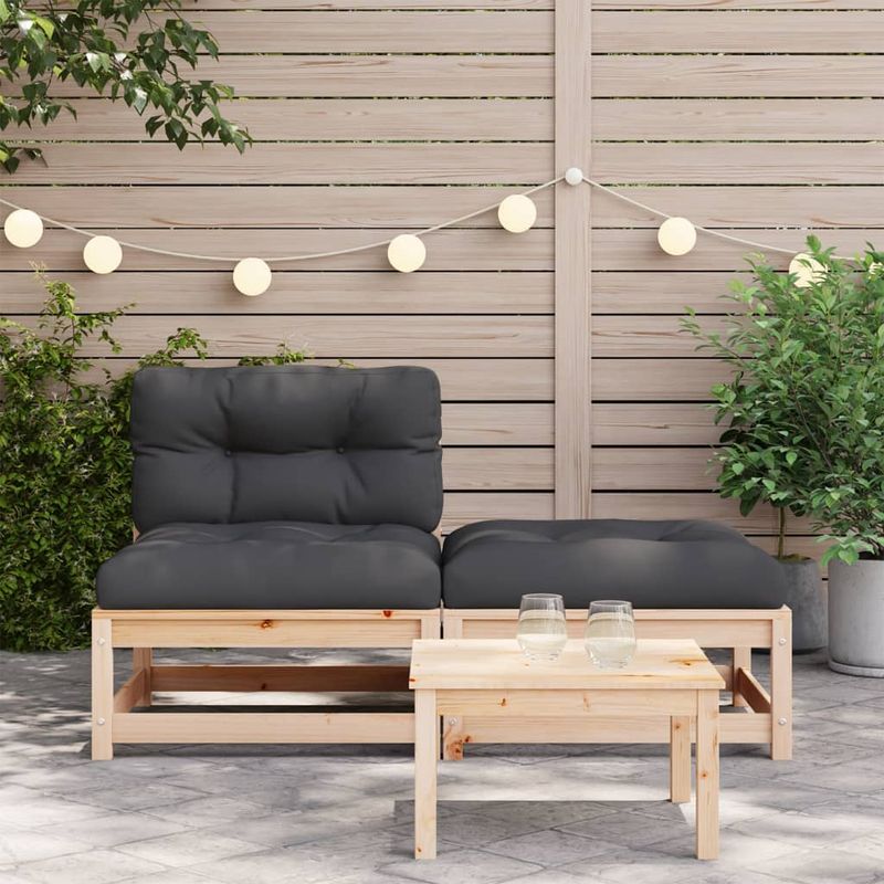 Casa si Gradina - Gradina si terasa - Mobilier exterior - Canapele si fotolii gradina - Canapea de gradina fara cotiere, cu perne și taburet, natural și negru, model canapea cu 2 locuri - Infinity.ro