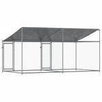 Petshop - Accesorii petshop - Culcusuri si custi - Custi interior si exterior - Cusca caini cu acoperis si usi, gri, 4x2x2 m, otel galvanizat - Infinity.ro